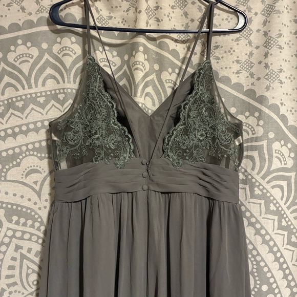 Azazie Blake Elegant Evening Gown or Bridesmaid Dress in Taupe - Picture 3 of 6